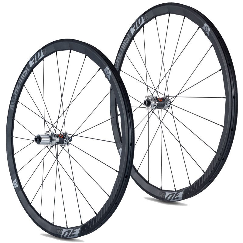 Roue velo route Roues velo route carbone Alchemist Prorace ZA 30 Disc a pneus Shimano 10 11 12v et Sram 10 11v 30mm Pneu Frein a disque Centerlock gris Shimano 10 11 12v et Sram 10 11v 30mm