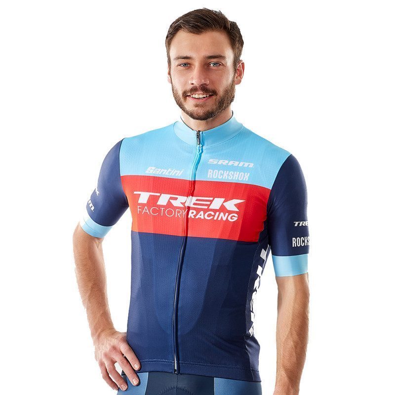 Maillots VTT Maillot VTT XC manches courtes Santini Trek Factory Racing Replica bleu XXL Santini